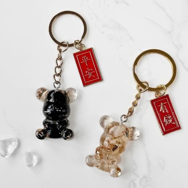 【Dawn Fashion 彤恩時尚】水晶熊 鑰匙圈 XS號//原礦碎石 白水晶 黃水晶 黑曜石 彩碧璽/生日禮物/畢業禮物
