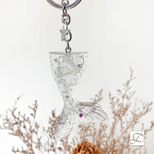 【Dawn Fashion 彤恩時尚】水晶魚尾 鑰匙圈 吊飾 S號 // 原礦碎石 彩瑩石/生日禮物/畢業禮物