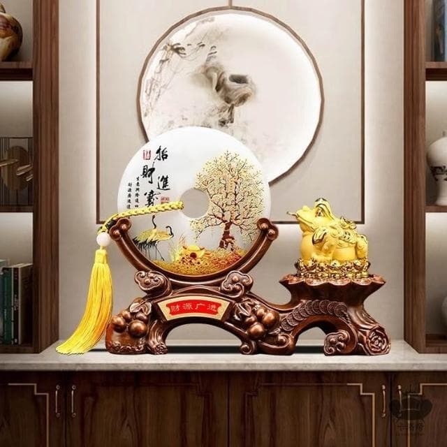 金蟾招財擺件 宅配免運 客廳辦公室裝飾品 公司開業禮物 玉石平安扣 玄關擺件 工藝品 入厝禮物 開運招財擺件RFH78