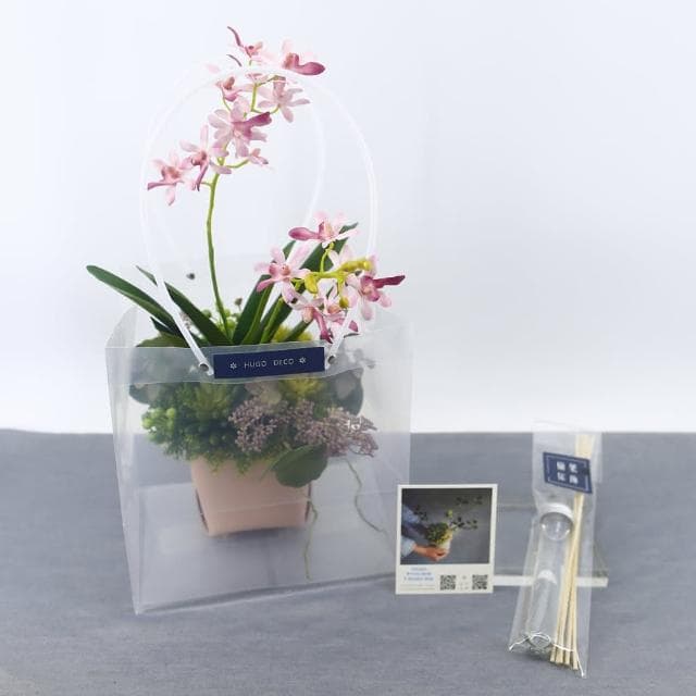 【HUGO DECO 榆果傢飾】粉色小蘭花香氛花藝擬真花/佈置/禮物/人造花/花禮永不凋零
