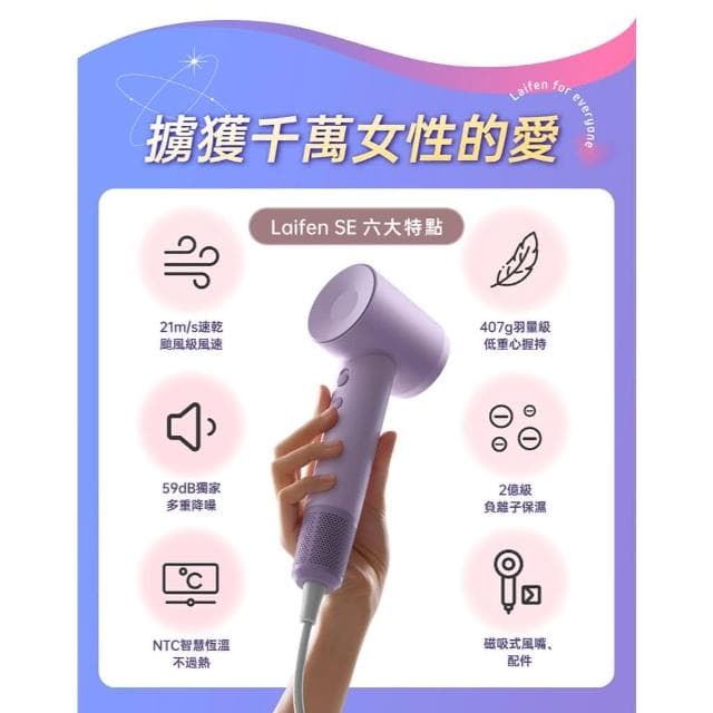 【Laifen 徠芬】SE 高速負離子吹風機 速乾/護髮/智慧恆溫/沙龍級/益家科技