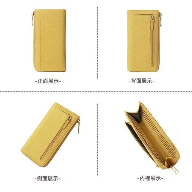 【LEEHER】防盜刷錢包/真皮錢包/錢包/皮包/皮夾/女生錢包/長款錢包/拉鍊錢包/手拿包/黃色錢包/牛皮錢包/招財錢包/禮物
