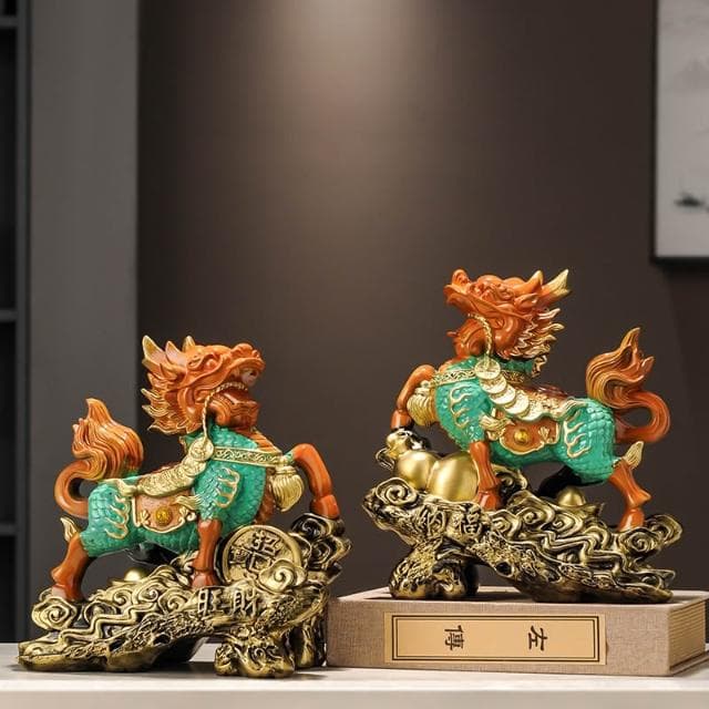 招財麒麟擺件公母一對鎮宅客廳玄關酒櫃裝飾辦公室工藝品開業禮物