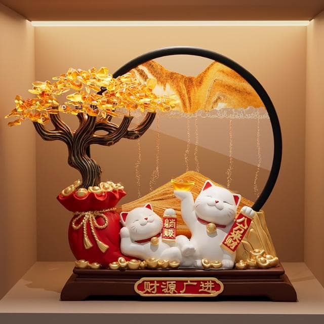 發財樹流沙畫招財貓擺件開業禮物店鋪前臺裝飾品客廳喬遷新居禮物