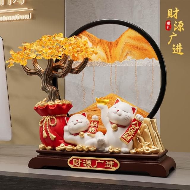 發財樹流沙畫招財貓擺件開業禮物店鋪前臺裝飾品客廳喬遷新居禮物