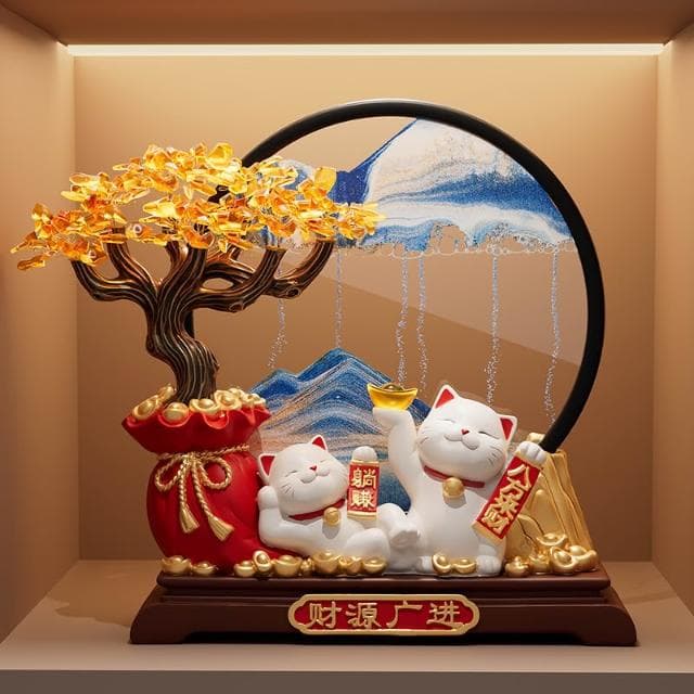 發財樹流沙畫招財貓擺件開業禮物店鋪前臺裝飾品客廳喬遷新居禮物