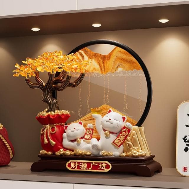 發財樹流沙畫招財貓擺件開業禮物店鋪前臺裝飾品客廳喬遷新居禮物