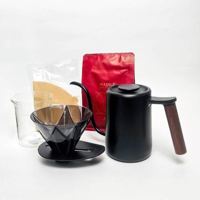 【TIMEMORE 泰摩】手沖壺700ml+Hario V60白色陶瓷有田燒手沖咖啡壺組+瓦莎半磅咖啡豆隨機