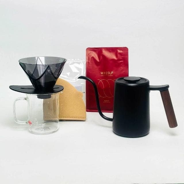 【TIMEMORE 泰摩】手沖壺700ml+Hario V60白色陶瓷有田燒手沖咖啡壺組+瓦莎半磅咖啡豆隨機