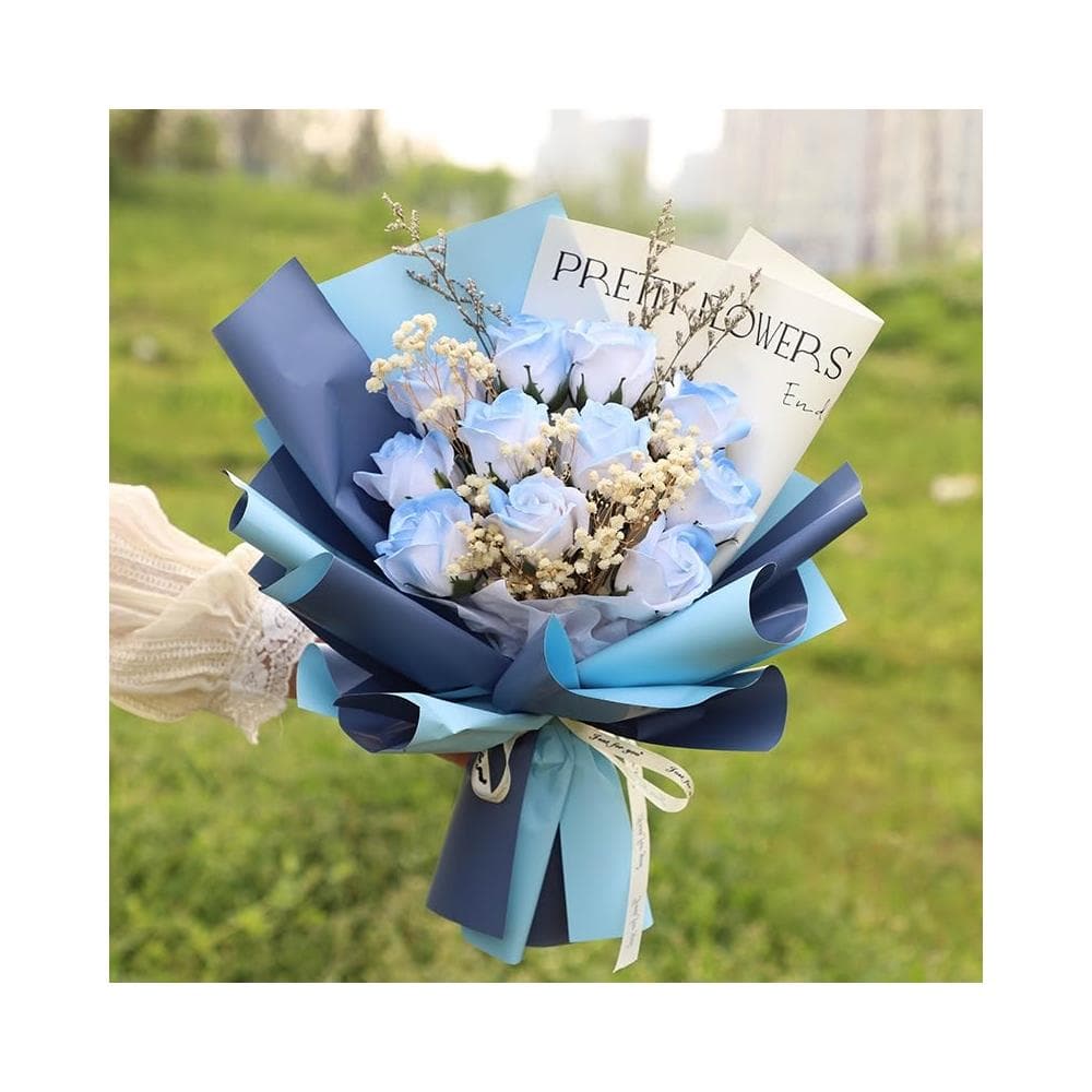 現貨秒發+隔日到店 禮物 畢業花束 永生花 永生花束 乾燥花束 碎冰藍玫瑰永生花滿天星幹花花束情人節生日禮物花束送朋友