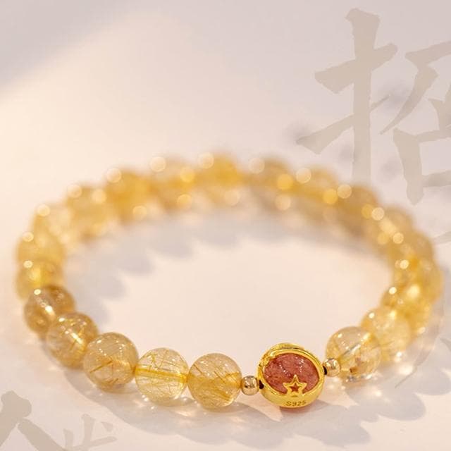 《博古珍藏》天然黃水晶手鍊 招財金髮晶 手環 手作水晶串珠 創意設計 輕奢飾品禮物