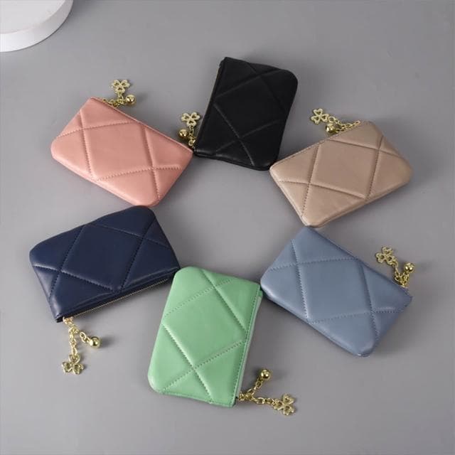 【LEEHER】女生/錢包/零錢包/羊皮錢包/真皮零錢包/菱格錢包/羊皮短夾/拉鍊零錢包/招財錢包/奶茶色錢包/小香風錢包/禮物