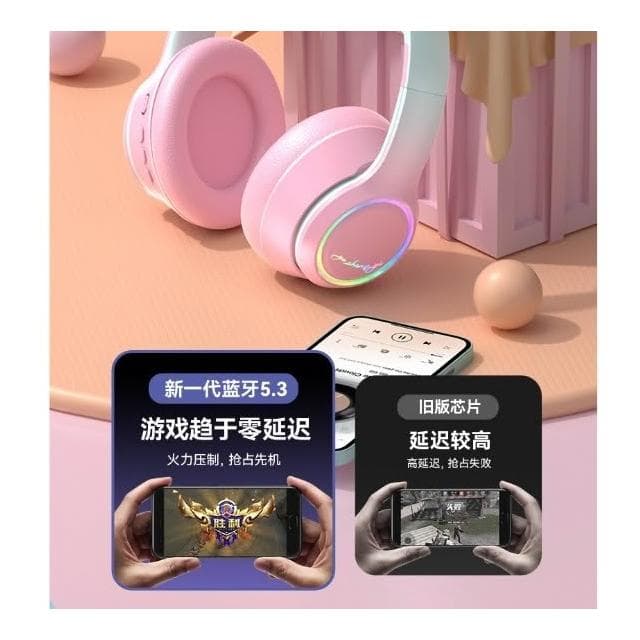 台灣出貨 降噪耳罩無線藍芽耳機 頭戴式降噪耳機 電光貓耳耳罩耳機 RGB燈效 耳罩式藍牙耳機 頭戴式耳機 重低音耳機 藍芽無線耳機