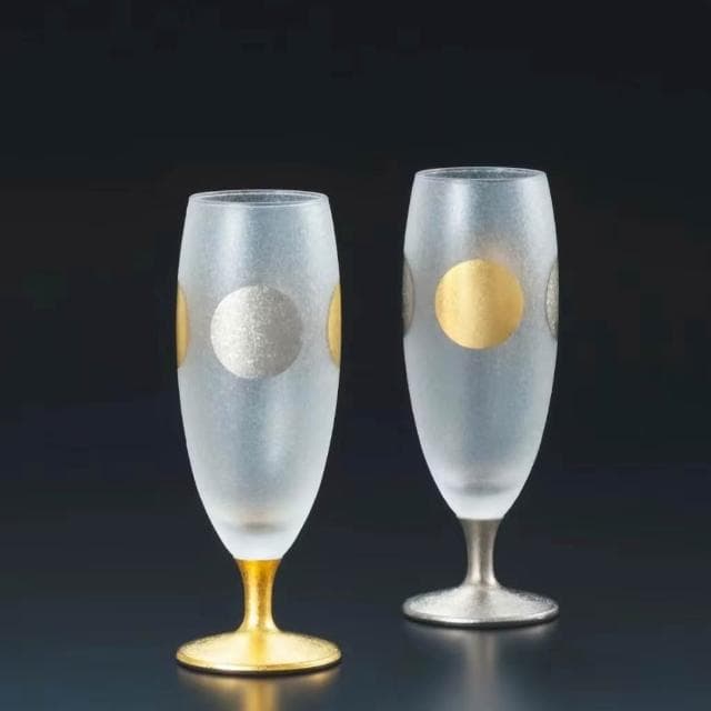日式日月水杯金銀磨砂玻璃杯清酒對杯啤酒杯結婚生日畢業禮物批發