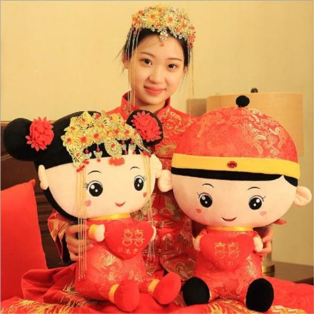 婚慶壓床布娃娃一對中式新房擺件毛絨公仔情侶創意禮物大號結婚用