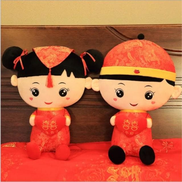婚慶壓床布娃娃一對中式新房擺件毛絨公仔情侶創意禮物大號結婚用