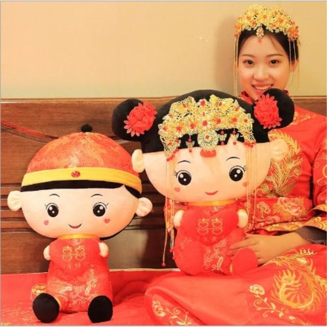 婚慶壓床布娃娃一對中式新房擺件毛絨公仔情侶創意禮物大號結婚用