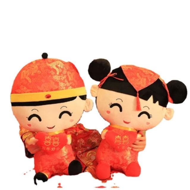 婚慶壓床布娃娃一對中式新房擺件毛絨公仔情侶創意禮物大號結婚用