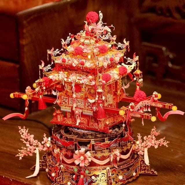 藝模鳳囍花轎3D立體金屬拼圖手工diy結婚送禮物新婚創意擺件裝飾