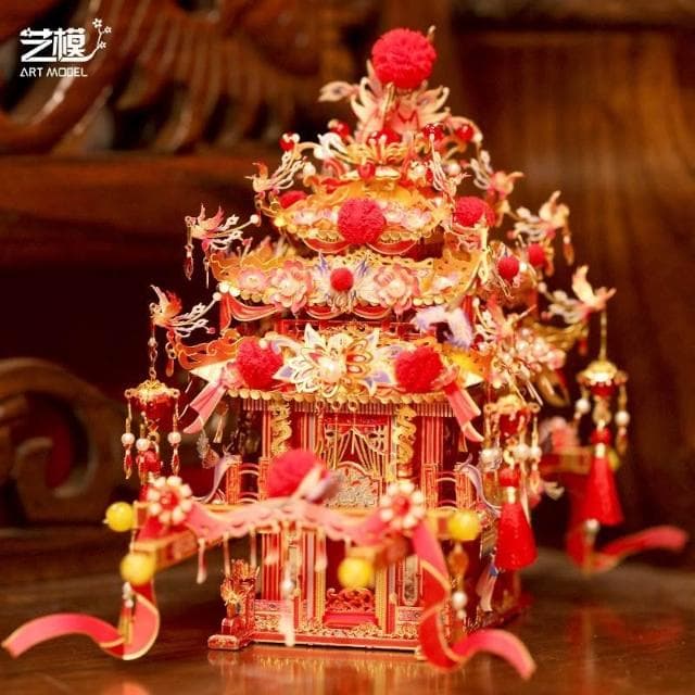 藝模鳳囍花轎3D立體金屬拼圖手工diy結婚送禮物新婚創意擺件裝飾
