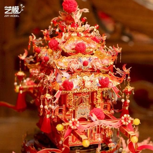 藝模鳳囍花轎3D立體金屬拼圖手工diy結婚送禮物新婚創意擺件裝飾