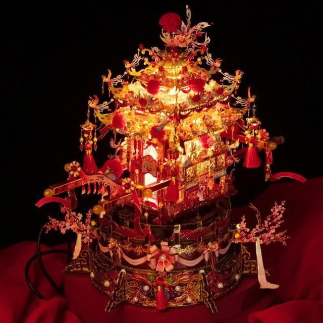 藝模鳳囍花轎3D立體金屬拼圖手工diy結婚送禮物新婚創意擺件裝飾