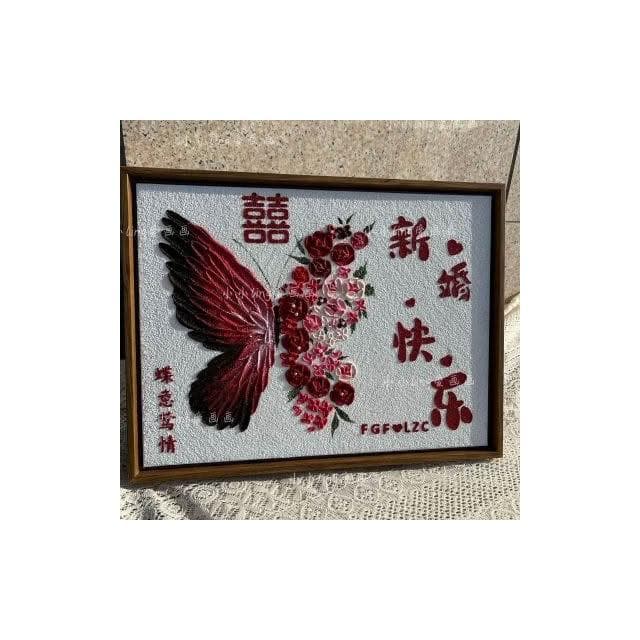 手繪工藝 新婚結婚訂婚禮物肌理畫心意送朋友閨蜜現代裝飾畫成品定制下單