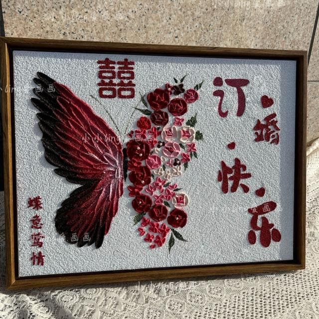 手繪工藝 新婚結婚訂婚禮物肌理畫心意送朋友閨蜜現代裝飾畫成品定制下單