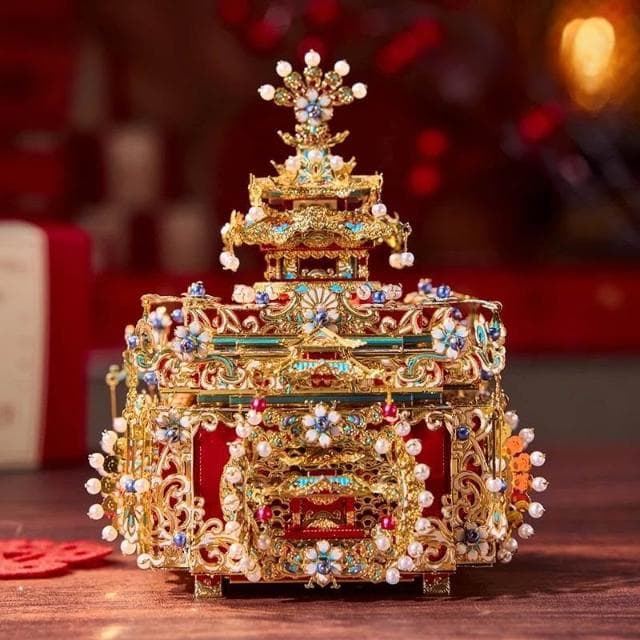 2125人收藏 拼酷新品十裏紅妝點翠妝奩3D立體拼圖模型手工DIY拼裝結婚禮物