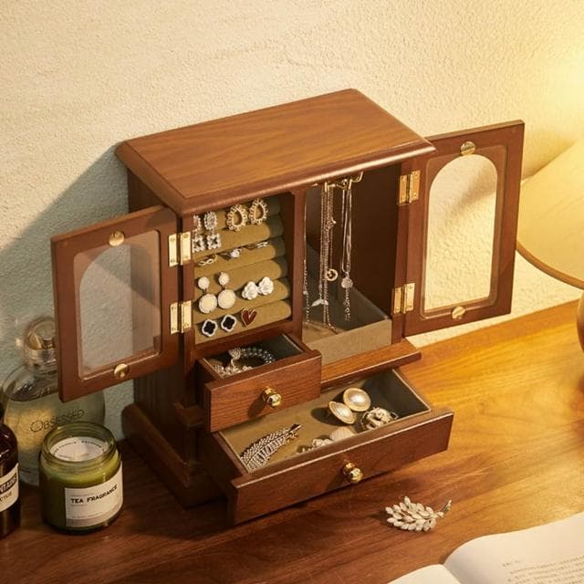 免運 復古櫥櫃造型飾品櫃 高級感木質飾品櫃 飾品收納盒 交換禮物聖誕禮物 飾品盒 戒指盒 耳環收納盒 首飾盒 珠寶盒