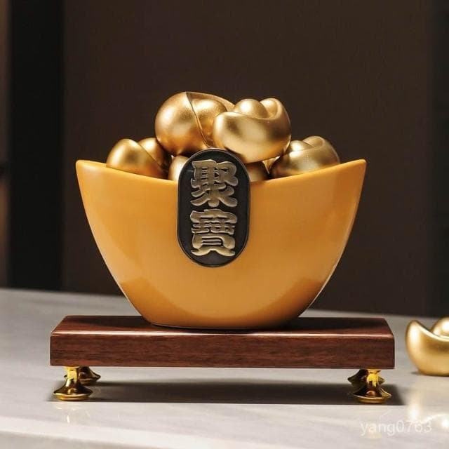 熱銷 元寶聚寶盆招財擺件高級感入戶玄關客廳酒櫃辦公室裝飾開業禮物 招財 招財擺飾 擺飾 聚寶盆 招財擺件