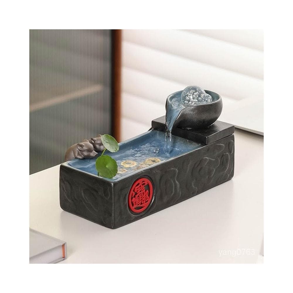 流水聚寶盆 風水擺件*諸事大吉流水噴泉擺件循環水家居客廳茶幾辦公桌麵裝飾招財風水球流水擺件 開店送禮 ｜風水招財流水組