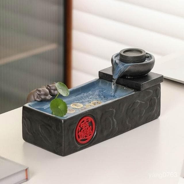流水聚寶盆 風水擺件*諸事大吉流水噴泉擺件循環水家居客廳茶幾辦公桌麵裝飾招財風水球流水擺件 開店送禮 ｜風水招財流水組