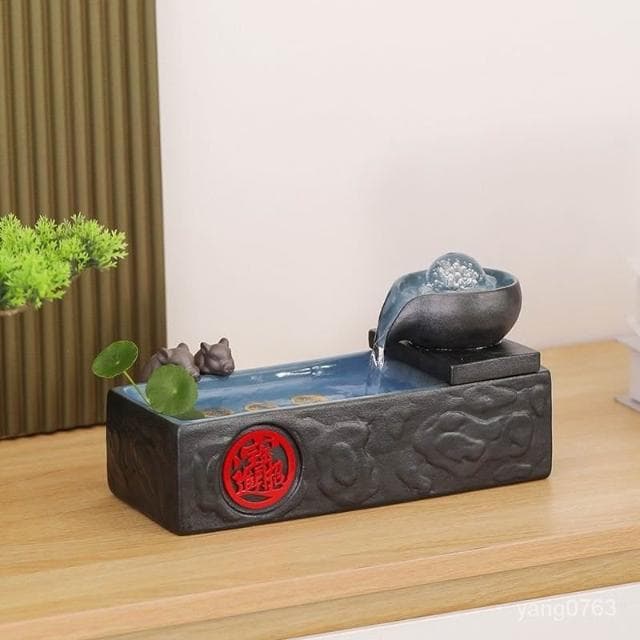 流水聚寶盆 風水擺件*諸事大吉流水噴泉擺件循環水家居客廳茶幾辦公桌麵裝飾招財風水球流水擺件 開店送禮 ｜風水招財流水組