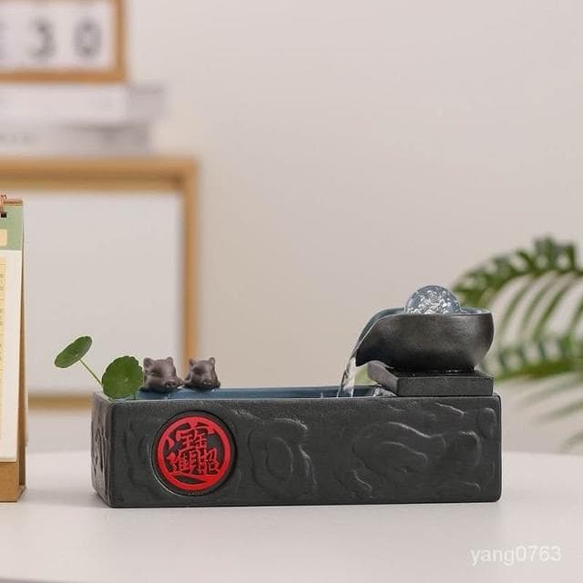 流水聚寶盆 風水擺件*諸事大吉流水噴泉擺件循環水家居客廳茶幾辦公桌麵裝飾招財風水球流水擺件 開店送禮 ｜風水招財流水組