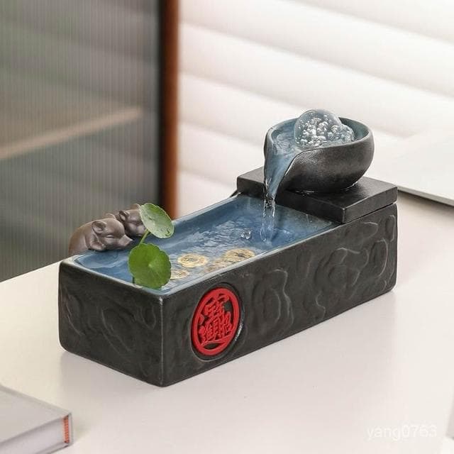 流水聚寶盆 風水擺件*諸事大吉流水噴泉擺件循環水家居客廳茶幾辦公桌麵裝飾招財風水球流水擺件 開店送禮 ｜風水招財流水組