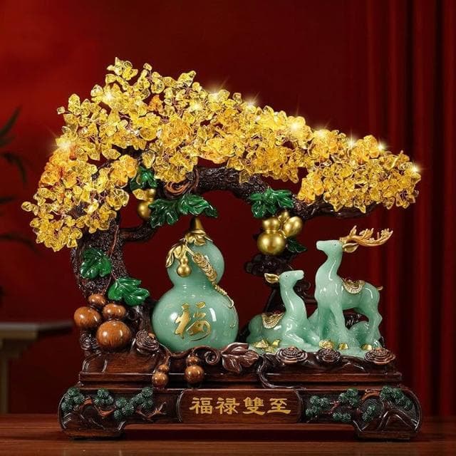 福鹿招財擺飾 免費刻字 金蟾招財 黃水晶發財樹 玄關擺飾 喬遷 入厝禮物 開幕送禮  開店送禮