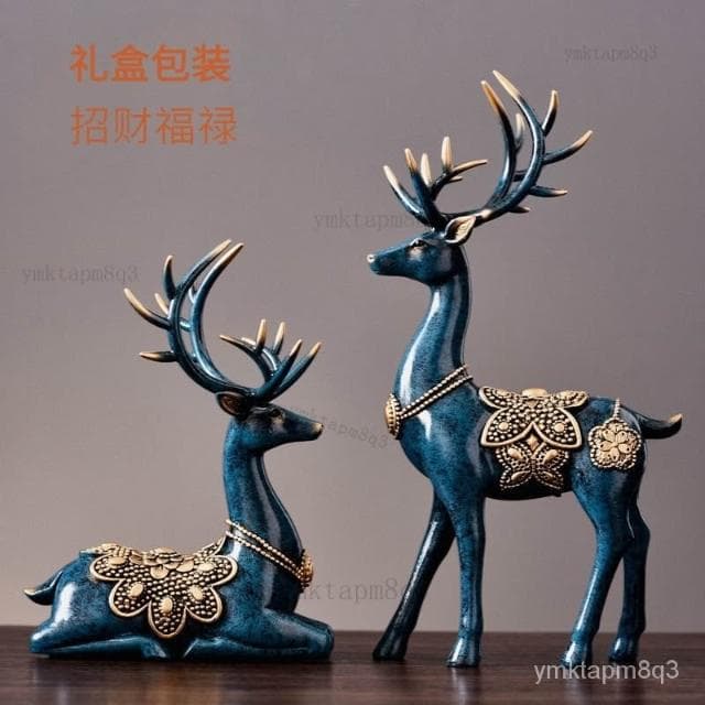 💚歐式傢居擺件 裝飾品擺件 玄關擺件 擺飾 酒櫃擺件 鹿擺件 樹脂鹿擺件 招財福祿擺件 電視櫃擺件 喬遷禮品 入厝禮物A