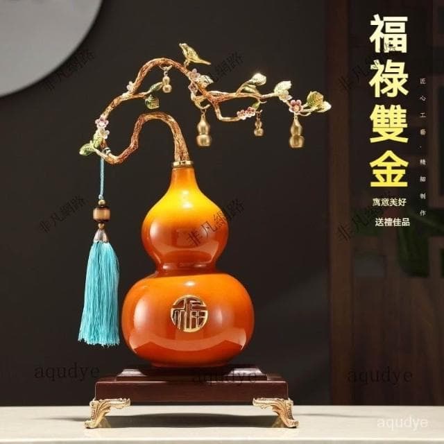 陶瓷葫蘆擺件 招財擺飾 風水擺飾  福祿如意擺件 傢居擺設 創意居傢 公司擺件 招財 納福 開幕送禮 入厝禮物