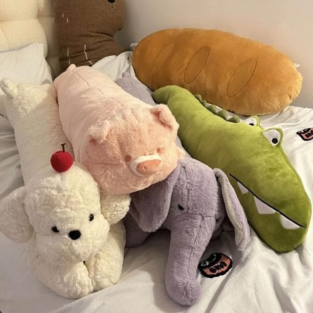 可愛卡通動物抱枕女生睡覺夾腿長條枕床上靠墊沙發靠枕玩偶禮物