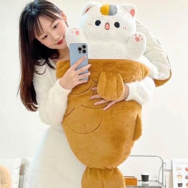 可愛鯛魚燒毛絨公仔抱枕貓貓玩偶大號銅鑼燒玩偶睡覺抱枕創意禮物