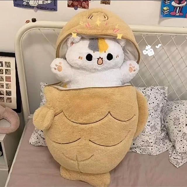 可愛鯛魚燒毛絨公仔抱枕貓貓玩偶大號銅鑼燒玩偶睡覺抱枕創意禮物