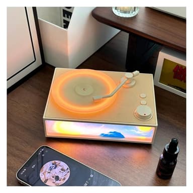 奶黃復古香薰音箱氛圍燈 香薰燈光畫 香氛氛圍燈 療癒時光 儀式感好物 黑膠音箱 夜光燈 交換禮物 生日禮物
