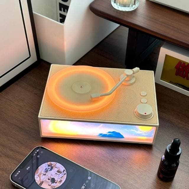 奶黃復古香薰音箱氛圍燈 香薰燈光畫 香氛氛圍燈 療癒時光 儀式感好物 黑膠音箱 夜光燈 交換禮物 生日禮物