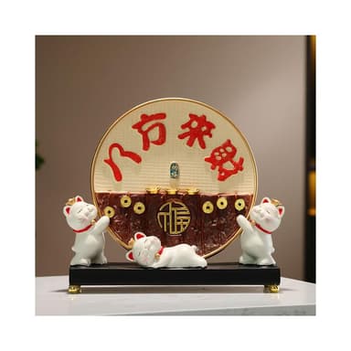 新中式八方來財陶瓷盤擺件輕奢客廳玄關櫃招財貓裝飾新居喬遷禮物