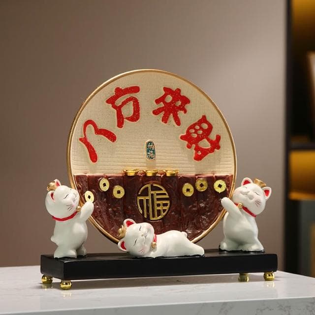 新中式八方來財陶瓷盤擺件輕奢客廳玄關櫃招財貓裝飾新居喬遷禮物