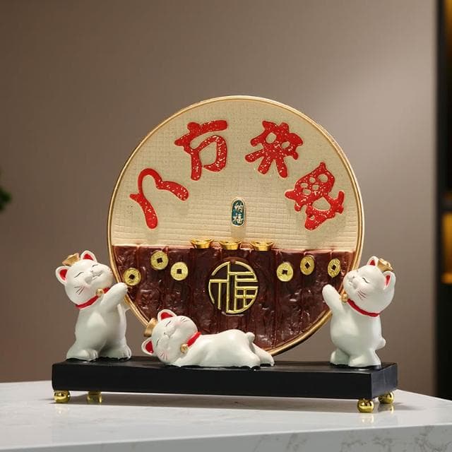 新中式八方來財陶瓷盤擺件輕奢客廳玄關櫃招財貓裝飾新居喬遷禮物