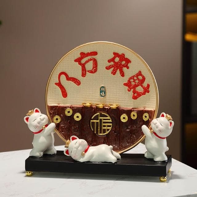 新中式八方來財陶瓷盤擺件輕奢客廳玄關櫃招財貓裝飾新居喬遷禮物