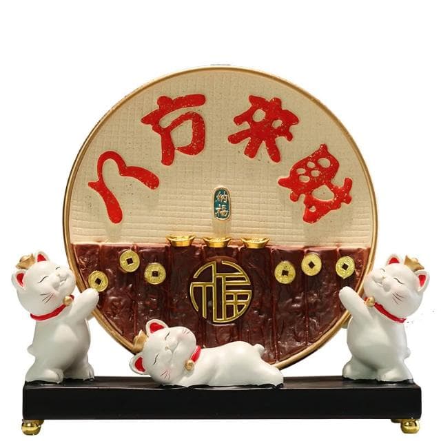 新中式八方來財陶瓷盤擺件輕奢客廳玄關櫃招財貓裝飾新居喬遷禮物