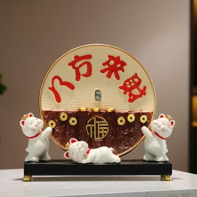 新中式八方來財陶瓷盤擺件輕奢客廳玄關櫃招財貓裝飾新居喬遷禮物